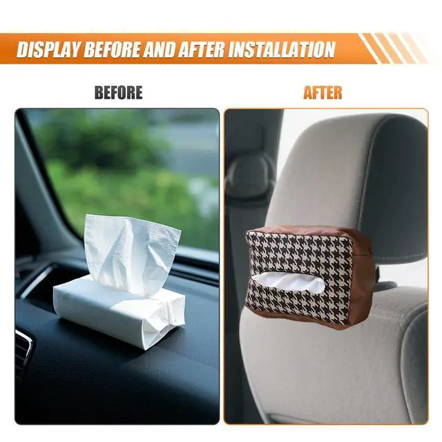 Alt view image 4 of 5 - Universal Car Tissue Holder, Premium Leather Auto Headrest Napkin Organizer, Vehicle Backseat Hanging Tissue Box, Car Interior Storage Accessories for SUV Truck Sedan (Brown)