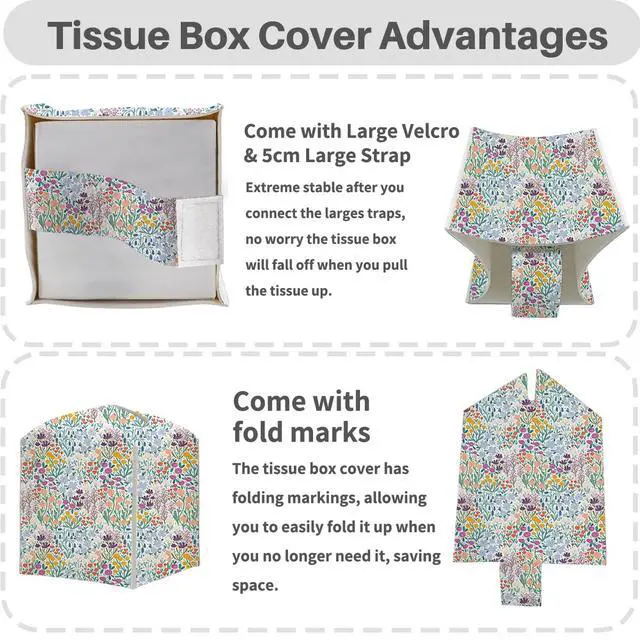 Alt view image 3 of 6 - Floral Tissue Box Cover, Tissue Box Holder for Home, Playoom 5x5IN