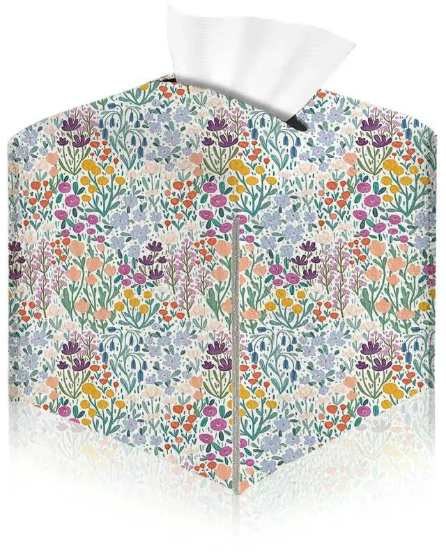 Main image of Floral Tissue Box Cover, Tissue Box Holder for Home, Playoom 5x5IN