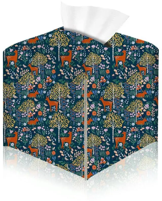 Main image of Deer Tree Tissue Box Cover, Tissue Box Holder for Home Bedroom 5x5IN