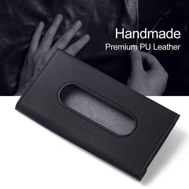 Alt view image 2 of 7 - Car Tissue Holder, Upgraded Version Hanging Tissue Holder in Car, Premium PU Leather Cars Napkin Holder for Universal Auto, Easy to Use (Black)
