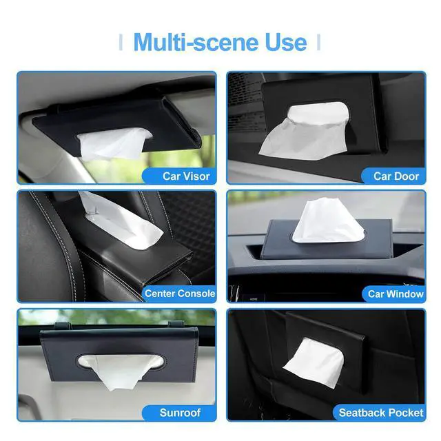 Alt view image 6 of 7 - Car Tissue Holder, Upgraded Version Hanging Tissue Holder in Car, Premium PU Leather Cars Napkin Holder for Universal Auto, Easy to Use (Black)