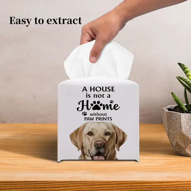 Alt view image 5 of 6 - Cute Labrador Tissue Box Cover Square, Labrador Dog Cube Case for Facial Tissues, 5.2" PU Leather(035)