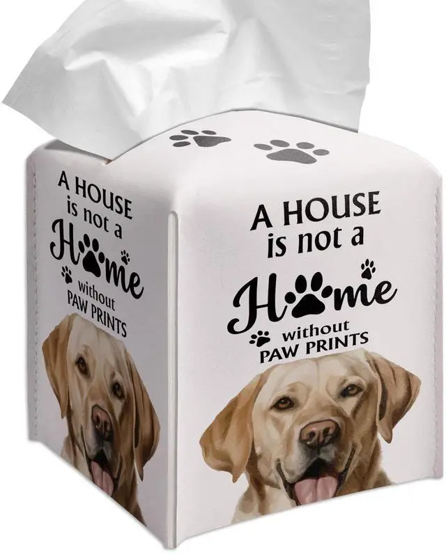 Main image of Cute Labrador Tissue Box Cover Square, Labrador Dog Cube Case for Facial Tissues, 5.2" PU Leather(035)