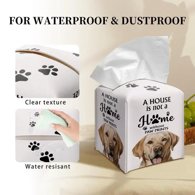 Alt view image 3 of 6 - Cute Labrador Tissue Box Cover Square, Labrador Dog Cube Case for Facial Tissues, 5.2" PU Leather(035)