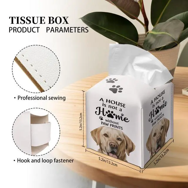 Alt view image 2 of 6 - Cute Labrador Tissue Box Cover Square, Labrador Dog Cube Case for Facial Tissues, 5.2" PU Leather(035)