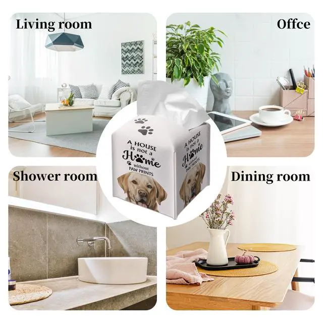 Alt view image 6 of 6 - Cute Labrador Tissue Box Cover Square, Labrador Dog Cube Case for Facial Tissues, 5.2" PU Leather(035)