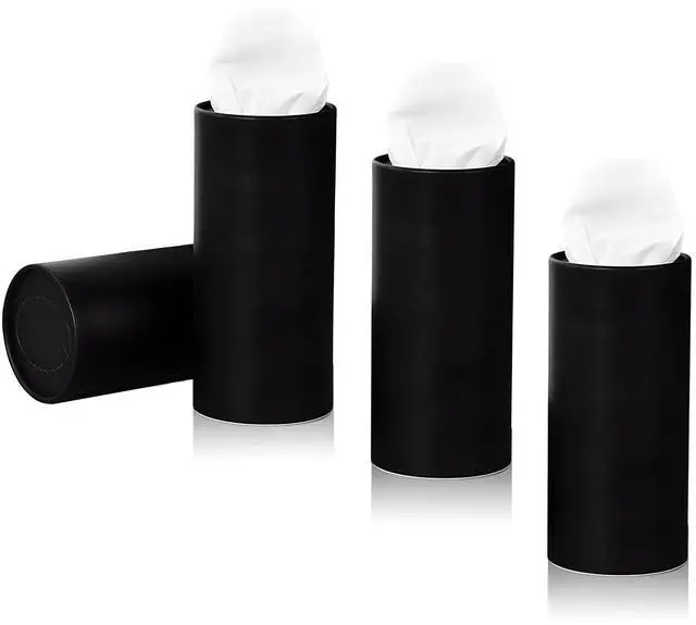 Main image of 4 PCS Car Tissue Holder, Refillable Round Napkins Containers with Papers Inside, Convenient Travel Tissue Tubes Facial Paper Towel Cylinders for Vehicle Cup Holders (Black)