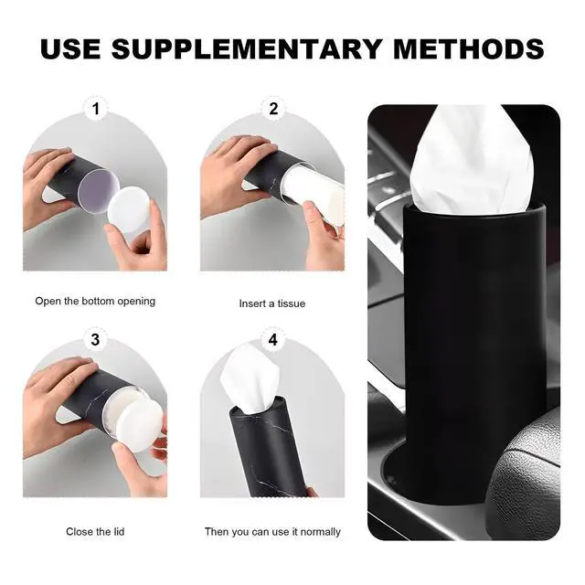 Alt view image 5 of 6 - 4 PCS Car Tissue Holder, Refillable Round Napkins Containers with Papers Inside, Convenient Travel Tissue Tubes Facial Paper Towel Cylinders for Vehicle Cup Holders (Black)