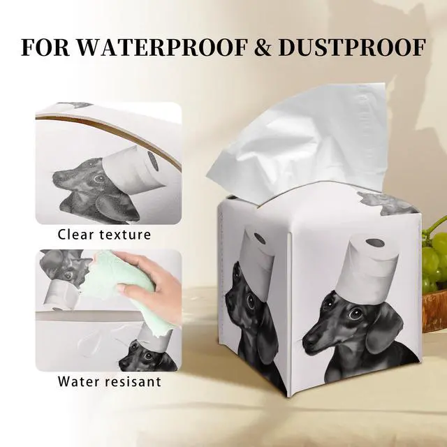 Alt view image 3 of 6 - Cute Dachshund Tissue Box Cover Square, Toilet Paper Cube Case for Facial Tissues, 5.2" PU Leather(078)
