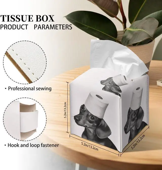 Alt view image 2 of 6 - Cute Dachshund Tissue Box Cover Square, Toilet Paper Cube Case for Facial Tissues, 5.2" PU Leather(078)