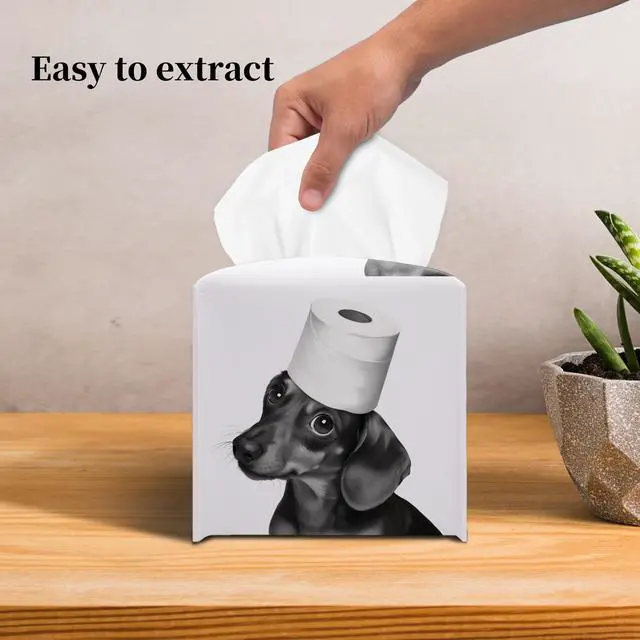 Alt view image 5 of 6 - Cute Dachshund Tissue Box Cover Square, Toilet Paper Cube Case for Facial Tissues, 5.2" PU Leather(078)