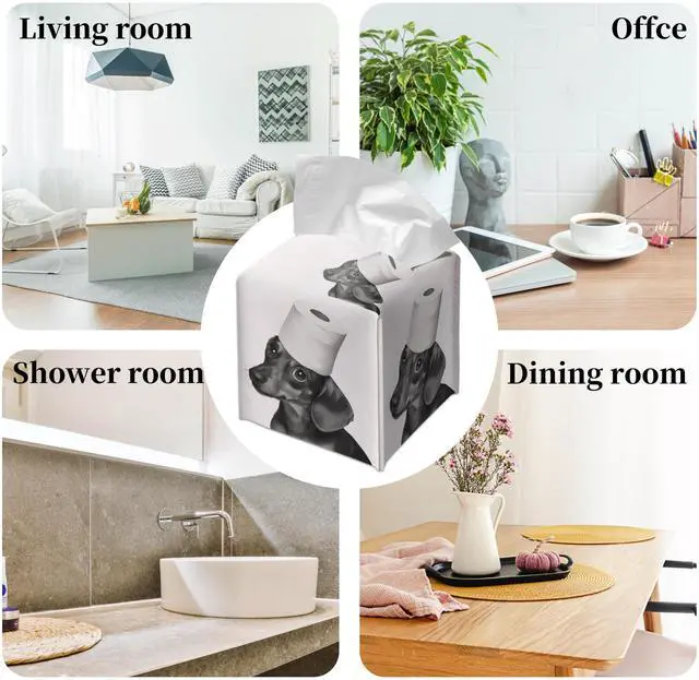 Alt view image 6 of 6 - Cute Dachshund Tissue Box Cover Square, Toilet Paper Cube Case for Facial Tissues, 5.2" PU Leather(078)