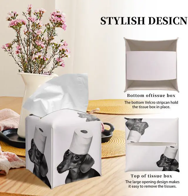 Alt view image 4 of 6 - Cute Dachshund Tissue Box Cover Square, Toilet Paper Cube Case for Facial Tissues, 5.2" PU Leather(078)
