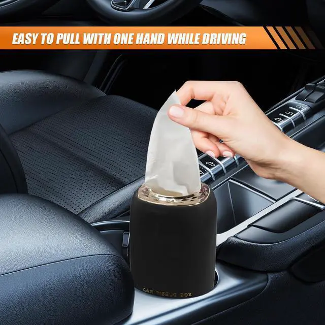 Alt view image 3 of 6 - Car Tissue Holder, Waterproof Plastic Auto Facial Tissues Cylinder Box, Portable Paper Towel Tube Container for Travel, Vehicle Napkin Organizer for Car Cup Holder, Home, Office (Black)