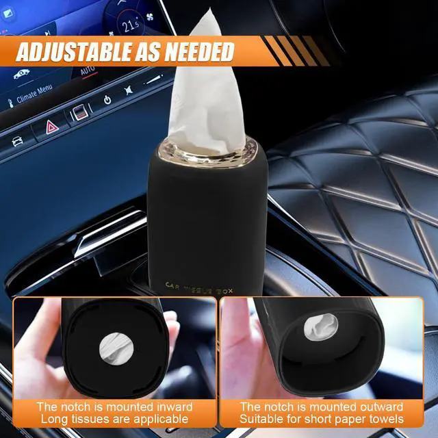 Alt view image 4 of 6 - Car Tissue Holder, Waterproof Plastic Auto Facial Tissues Cylinder Box, Portable Paper Towel Tube Container for Travel, Vehicle Napkin Organizer for Car Cup Holder, Home, Office (Black)