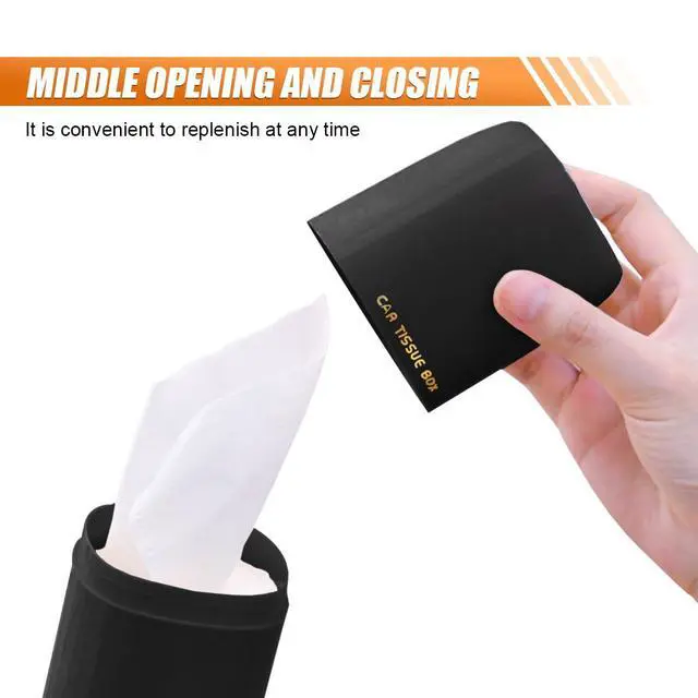 Alt view image 5 of 6 - Car Tissue Holder, Waterproof Plastic Auto Facial Tissues Cylinder Box, Portable Paper Towel Tube Container for Travel, Vehicle Napkin Organizer for Car Cup Holder, Home, Office (Black)