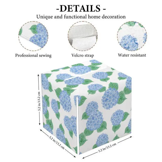 Alt view image 2 of 4 - Contemporary Floral Tissue Box Cover, Hydrangea Flower Tissue Box Holder, Square Facial Paper Case, Cube Facial Paper Organizer Dispenser for Bedroom Vanity Countertop Nightstands/Leather-08