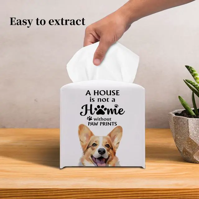 Alt view image 5 of 6 - Cute Corgi Tissue Box Cover Square, Corgi Dog Cube Case for Facial Tissues, 5.2" PU Leather(040)