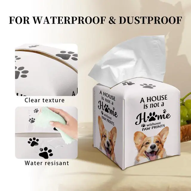 Alt view image 3 of 6 - Cute Corgi Tissue Box Cover Square, Corgi Dog Cube Case for Facial Tissues, 5.2" PU Leather(040)