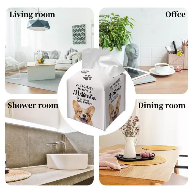 Alt view image 6 of 6 - Cute Corgi Tissue Box Cover Square, Corgi Dog Cube Case for Facial Tissues, 5.2" PU Leather(040)