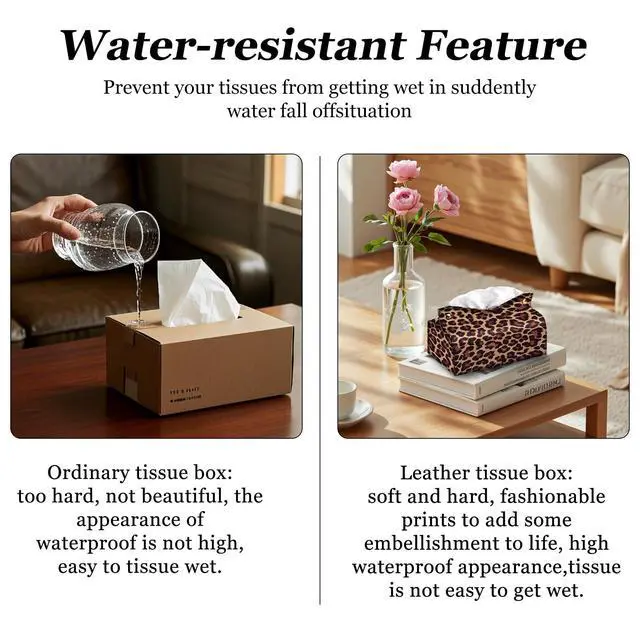 Alt view image 4 of 6 - Rectangular Tissue Box Cover, Leather Tissue Box Holder, Facial Paper Organizer Dispenser, Modern Home Decoration for Bathroom, Home, Car, Nightstand, Office Desk