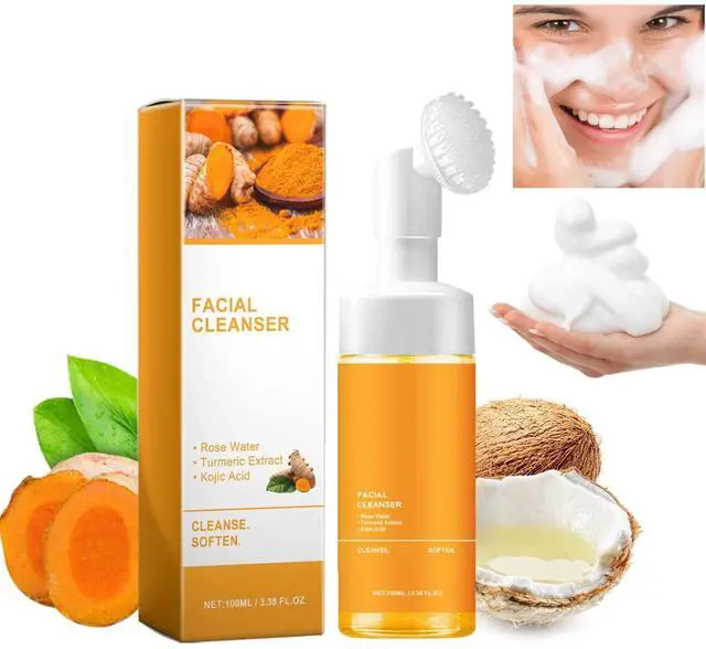 Main image of Turmeric Glow Wash Face Wash With Brush, Deep Cleansing Scrub Exfoliating Turmeric Foaming Facial Cleanser For All Skin. (100ml)