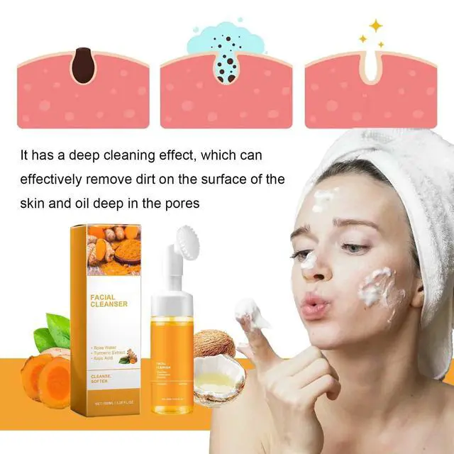 Alt view image 3 of 7 - Turmeric Glow Wash Face Wash With Brush, Deep Cleansing Scrub Exfoliating Turmeric Foaming Facial Cleanser For All Skin. (100ml)
