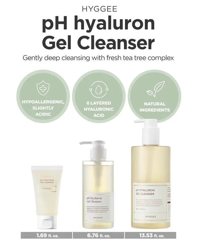 Alt view image 2 of 7 - HYGGEE pH Hyaluron Gel Cleanser - Hyaluronic Acid Hydrating Face Wash - pH Balancing Formula for All Skin Types - Hypoallergenic Mild Makeup Cleansing Gel (1.69 fl.oz.)