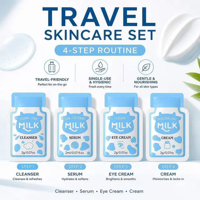 Alt view image 3 of 7 - 28 Pcs Mini Travel Skincare Set, Mini Travel Items Including Face Wash, Serum, Eye Cream, Face Cream, Sample Size Beauty Products, Face Milk Skincare Routine Kit