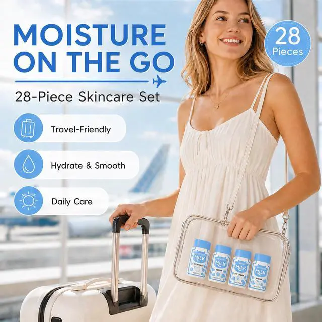 Alt view image 2 of 7 - 28 Pcs Mini Travel Skincare Set, Mini Travel Items Including Face Wash, Serum, Eye Cream, Face Cream, Sample Size Beauty Products, Face Milk Skincare Routine Kit