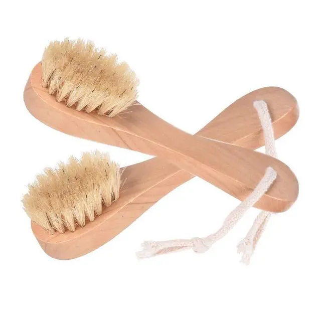 Alt view image 2 of 6 - Natural Bristles Wooden Face Cleaning Brush Wood Handle Facial Cleanser Nose Scubber Exfoliating Facial Skin Care Pack of 2