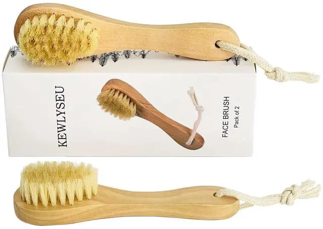 Main image of Natural Bristles Wooden Face Cleaning Brush Wood Handle Facial Cleanser Nose Scubber Exfoliating Facial Skin Care Pack of 2