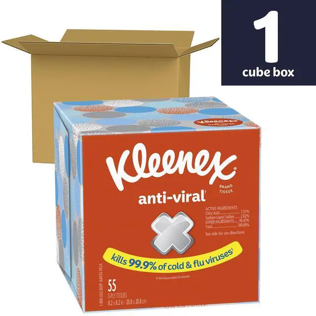 Alt view image 2 of 5 - Anti-Viral Facial Tissue, 3-Ply, 1 cube box, 55 Sheets (Pack of 1)
