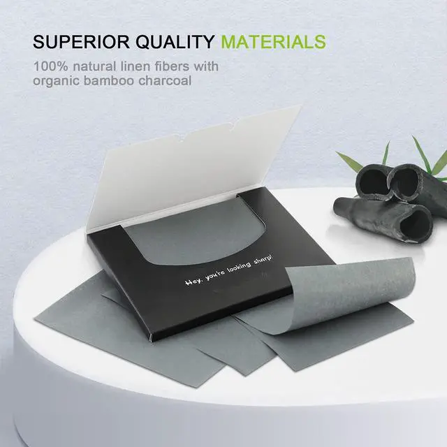 Alt view image 2 of 7 - 100 Count Natural Bamboo Charcoal Blotting Papers Organic Facial Oil Absorbing Sheets for Oily Skin Care Daily Oil Control Linen Tissues (100 PCS/PK, 1 PK)