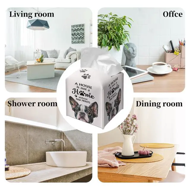 Alt view image 6 of 6 - Cute French Bulldog Tissue Box Cover Square, French Bulldog Dog Cube Case for Facial Tissues, 5.2" PU Leather(028)