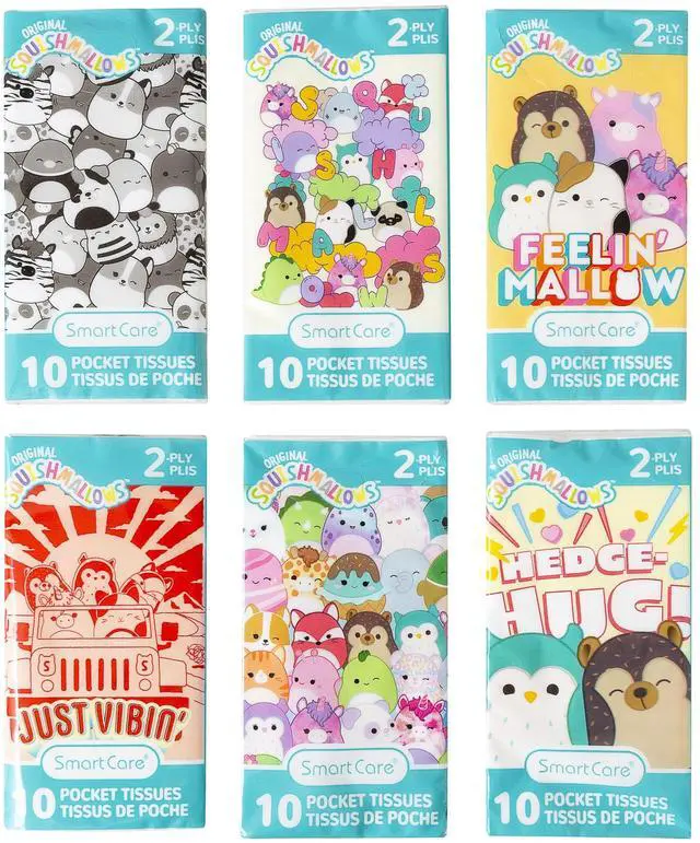 Main image of Squishmallows Pocket Tissue, Ultra Soft 2-Ply, 6PK