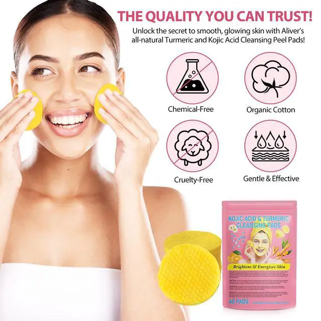 Alt view image 4 of 7 - 40 pcs Turmeric Cleansing Pads for Dark Spots - Kojic Acid and Turmeric Cleansing Pads - Turmeric Kojic Acid Pads, Pink