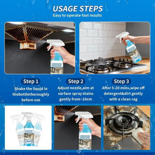 Alt view image 4 of 7 - 2PCS Spray Splash Cleaner, 2026 New Multi-Purpose Handheld Degreaser, Powerful Foam Sprays for for Kitchen, Easy to Use Rust Remover for Kitchenware, Grime Remover Spray for Home Family
