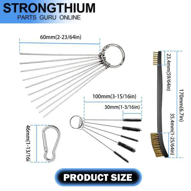 Alt view image 3 of 6 - Copper Carburetor Jet Cleaning Tool Kit for Motorcycle Mini Bike ATV UTV Small Engine Lawn Mower with Soft Wire Needles & Long Nylon Brushes