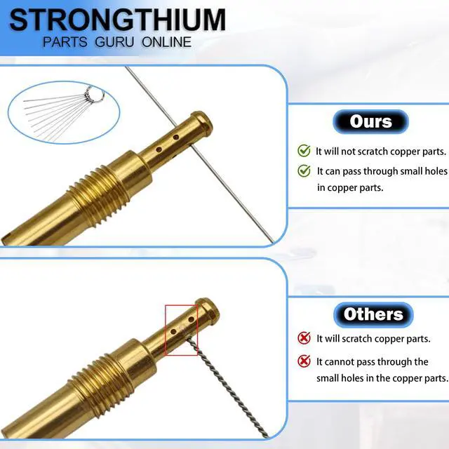 Alt view image 2 of 6 - Copper Carburetor Jet Cleaning Tool Kit for Motorcycle Mini Bike ATV UTV Small Engine Lawn Mower with Soft Wire Needles & Long Nylon Brushes