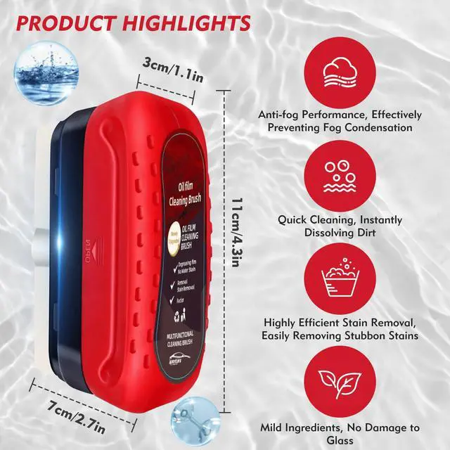 Alt view image 7 of 7 - Automotive Oil Film Cleaning Brush with Reusable Foam Sprayer, Upgraded Antifog Glass Cleaning Board, Glass Oil Film Remover for Car Windows & Windshields, Versatile Car Glass Cleaner Brush (Red)