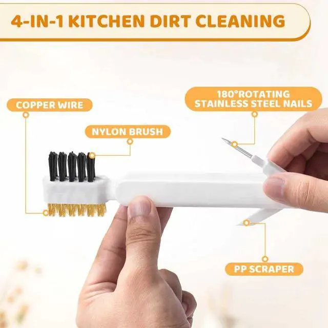 Alt view image 3 of 7 - Kitchen Cleaning Scrub Brush, 4-in-1 Deep Gas Stove Top Cleaner With Brass Wire Brush, Stiff Bristles & Cooktop Scrape, Range Hood Grease Grime Rust Cleaner for Pot Pan Household Cleaning Tool