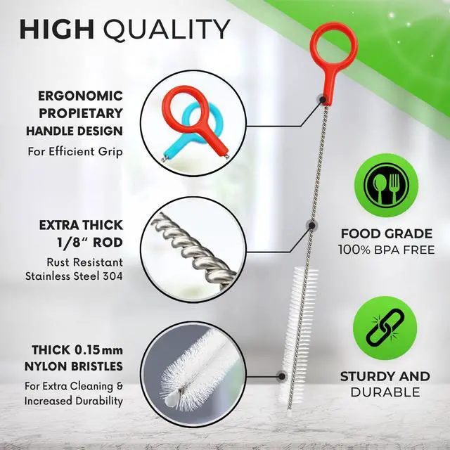 Alt view image 3 of 6 - Heavy Duty Cleaning Brushes Set of 4 - Extra Long Straw Cleaners for Metal and Plastic Reusable Drinking Straws, to Clean Small Spaces, Sippy Cups, Water Bottles - Sturdy Hard Brush Bristles