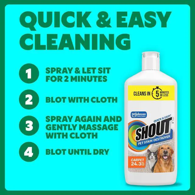 Alt view image 6 of 7 - Pet Stain Remover, Color-Safe Rug, Upholstery & Carpet Cleaner Solution for Dog & Cat Urine, Feces, Vomit & Mud, Fights Odors & Remarking, Fast-Acting Cleans in 5 Minutes or Less, 24.3oz