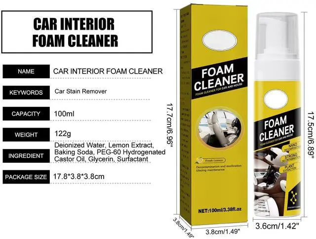 Alt view image 2 of 7 - Multipurpose Foam Cleaner Spray, Lemon Scented All-Purpose Household Cleaners for Car, House, and Kitchen, Powerful Dry Cleaning Agent 100ml