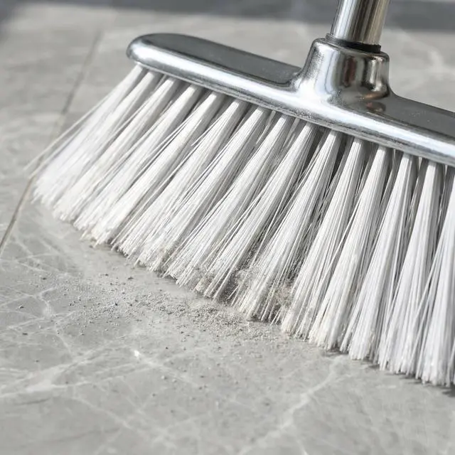 Alt view image 7 of 7 - Metal Dustpan with Soft Bristles Broom Heavy Duty Stainless Steel Upright Standing Dust Pan and Broom for Sweeping Indoor Outdoor Home Kitchen Office Lobby Hardwood Floor Cleaning