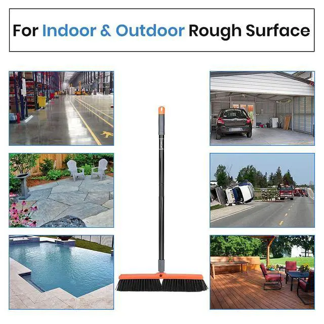 Alt view image 3 of 7 - 18 inch Push Broom Outdoor - Heavy Duty Broom for Driveways, Sidewalks, Patios and Deck Cleans Dirt, Debris, Sand, Mud, Leaves and Water-18 Wide Bristles