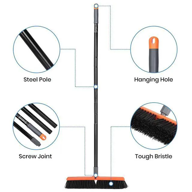 Alt view image 5 of 7 - 18 inch Push Broom Outdoor - Heavy Duty Broom for Driveways, Sidewalks, Patios and Deck Cleans Dirt, Debris, Sand, Mud, Leaves and Water-18 Wide Bristles