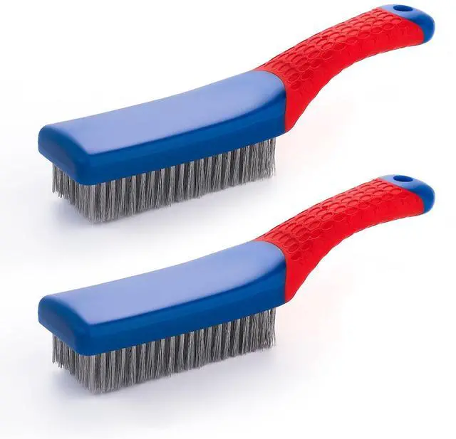 Main image of Wire Brushes 2 Pcs Steel Brushes Heavy Duty Carbon Steel and Stainless Steel Wire Scratch Brush with Rubber Ergonomic Handle (16x3.5cm)